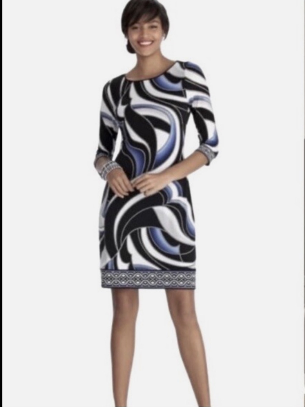 White House Black Market Dress 3/4 Sleeve Swirl Print Tunic XSmall NWT